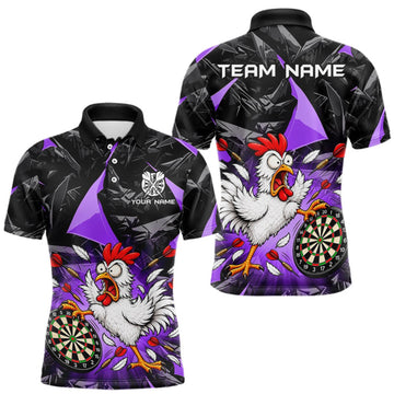 Maxcorners Custom Purple Funny Chicken Dart Shirt for Men Dart Team Jersey Darts League Dartboard Shirt LM0410