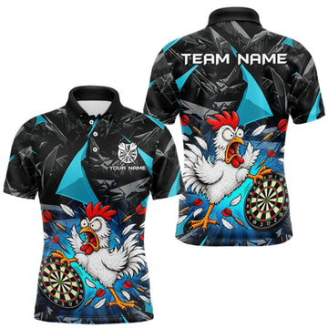 Maxcorners Custom Turquoise Funny Chicken Dart Shirt for Men Dart Team Jersey Darts League Dartboard Shirt LM0410