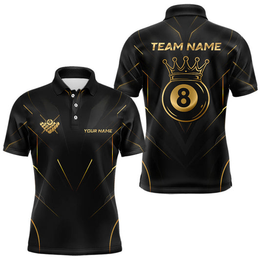 Maxcorners Custom Black Gold Crown 8 Ball Billiard Shirts for Men Billiard Team Jerseys Billiard League