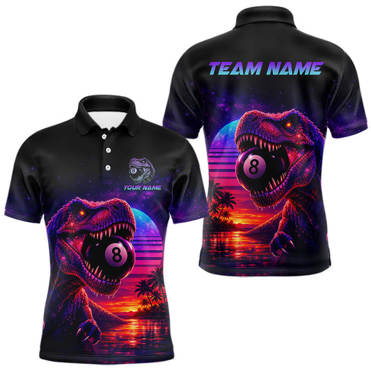 Maxcorners Custom Sunset Dinosaur 8 Ball Billiard Shirts for Men Billiard Team Jerseys Billiard League