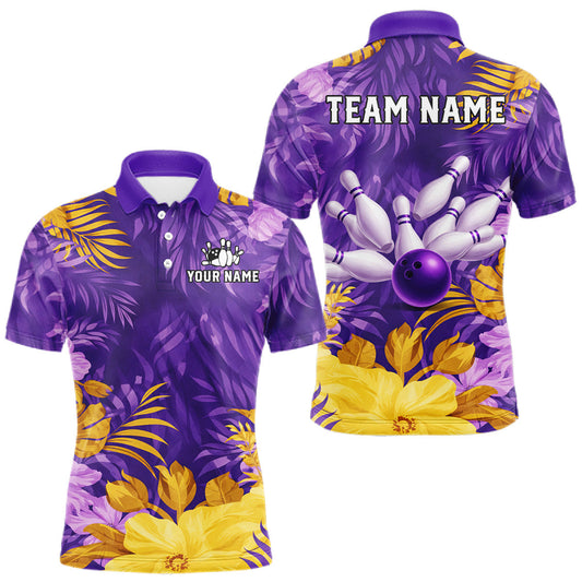 Maxcorners Custom Flowers Bowling Jersey for Men Polo & 1/4 Zip Bowling Team Shirts Bowling League