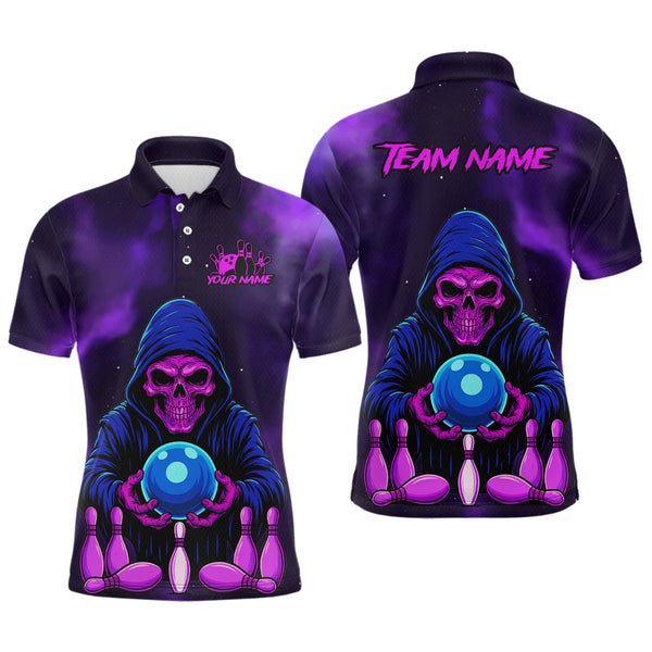 Maxcorners Custom Purple Grim Reaper Bowling Jersey for Men Bowling Team Shirts Polo & 1/4 Zip LM1610