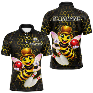 Maxcorners Custom Funny Bee Bowling Jersey for Men Bowling Team Shirts Bowling League Polo & 1/4 Zip