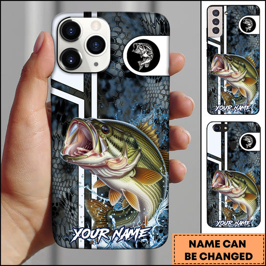 Maxcorners Bass Fishing Blue Splash Honeycomb Pattern Personalized Name 3D Phone Case