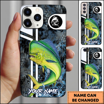 Maxcorners Mahi-Mahi Fishing Blue Splash Honeycomb Pattern Personalized Name 3D Phone Case
