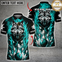 Maxcorners Bowling Fire Wolf Strike Ball And Pins Multicolor Customized Name Team Name 3D Shirts