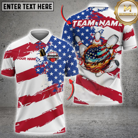 Maxcorners Bowling American Flag Strike Ball Personalized Name 3D Unisex Shirt