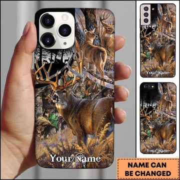Maxcorners Deer Hunting Woodland Group Buck Scene Personalized Name 3D Phone Case