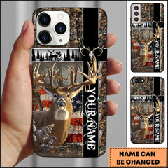 Maxcorners Deer Hunting American Flag Cross Buck Personalized Name 3D Phone Case