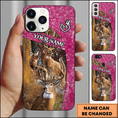 Maxcorners Deer Hunting Pink Camo Forest Scene Personalized Name 3D Phone Case