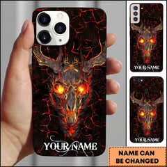 Maxcorners Deer Hunting Fire Skull Lava Dark Buck Personalized Name 3D Phone Case