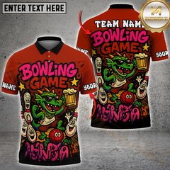 Maxcorners Bowling And Pins Cartoon Dragon Customized Name, Team Name 3D Shirt (4 Colors)