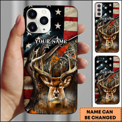 Maxcorners USA Flag Deer Hunting Personalized Name Phone Case (4 colors)