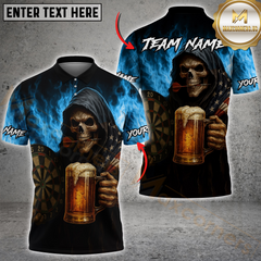 Maxcorners Darts & Beer Grim Reaper Multicolor Personalized Name, Team Name Shirt (4 Colors)