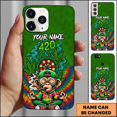 Maxcorners Darts Meditating Monkey 420 Green Smoking Personalized Name 3D Phone Case