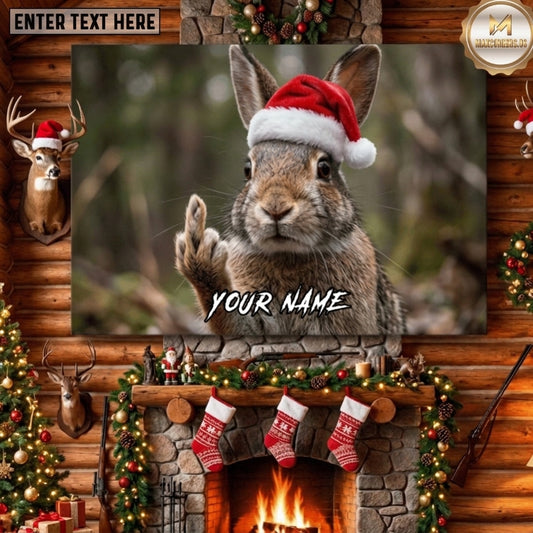 Maxcorners XMAS Rabbit Hunting Funny Rabbit Middle Finger Forest Lodge Decor Canvas Wall Art