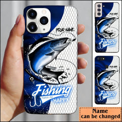 Maxcorners Salmon Fishing Dark Blue Skin Sport Personalized Name Phone Case LM1812