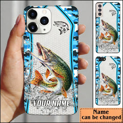 Maxcorners Pike Fishing Light Blue Camo Sport Personalized Name Phone Case LM1812