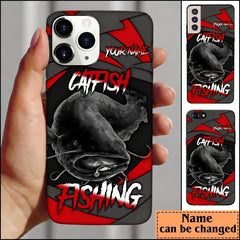 Maxcorners Catfish Fishing Red Gray Spinning Pattern Personalized Name Phone Case LM1812