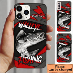 Maxcorners Walleye Fishing Red Gray Spinning Pattern Personalized Name Phone Case LM1812