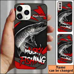 Maxcorners Musky Fishing Red Gray Spinning Pattern Personalized Name Phone Case LM1812