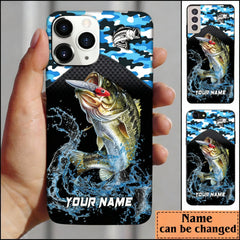 Maxcorners Bass Fishing Blue Camo Sport Personalized Name Phone Case LM1812