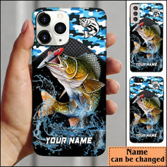 Maxcorners Walleye Fishing Blue Camo Sport Personalized Name Phone Case LM1812