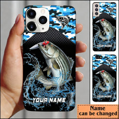 Maxcorners Striped Bass Fishing Blue Camo Sport Personalized Name Phone Case LM1812