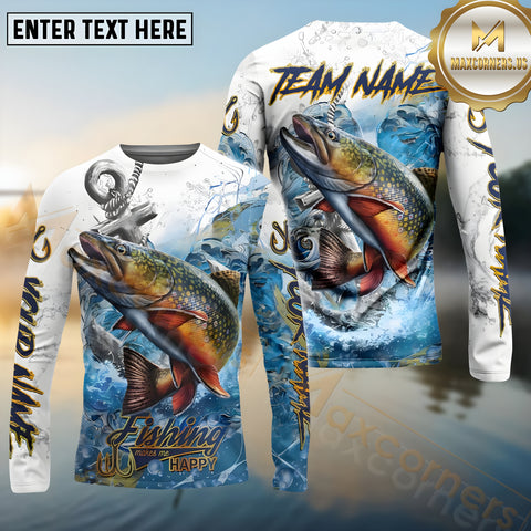 Maxcorners Trout Fishing Anchor Ocean Pattern Pattern Sport Jersey Personalized Name, Team Name Long Sleeve Shirt