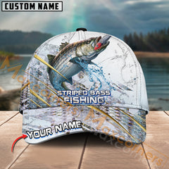 Maxcorners Striped Bass Fishing Gold Premium Skinfish Pattern Sport Pattern Personalized Name 3D Cap MT78