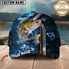 Maxcorners Walleye Fishing Blue Fire Golden Number One Pattern Sport Pattern Personalized Name 3D Cap MT78