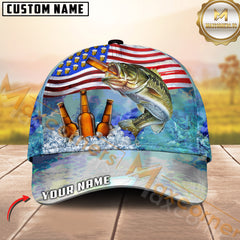 Maxcorners Bass Fishing Beer With USA Flag Pattern Sport Pattern Personalized Name 3D Cap MT78