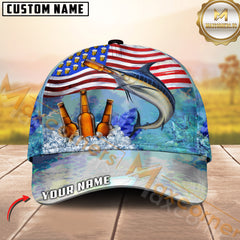Maxcorners Marlin Fishing Beer With USA Flag Pattern Sport Pattern Personalized Name 3D Cap MT78
