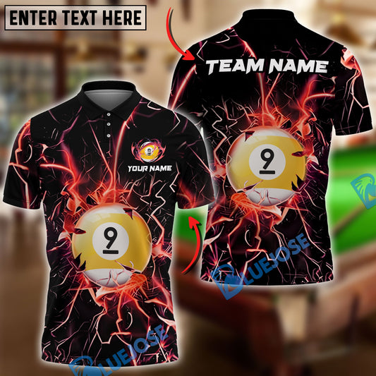 Maxcorners Billiards Ball 9 Tearing Lightning Thunder Personalized Name Shirt (6 Colors)