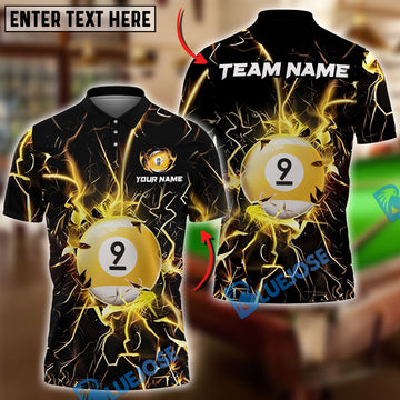 Maxcorners Billiards Ball 9 Tearing Lightning Thunder Personalized Name Shirt (6 Colors)