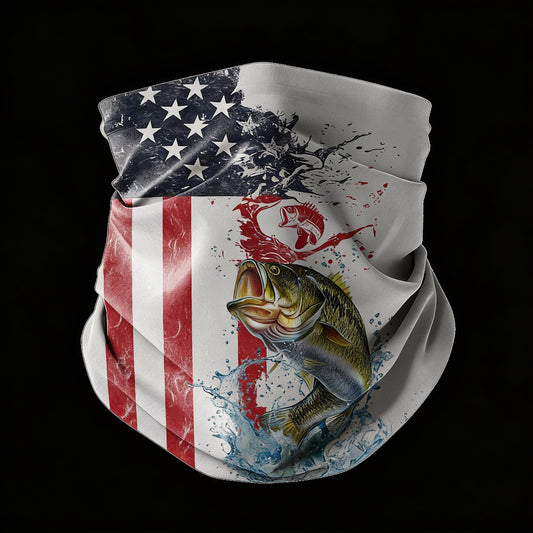Maxcorners Bass Fishing American Flag Red Blue Seawave Neck Gaiter