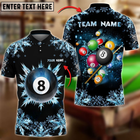 Maxcorners Billiards Ball Frozen Multicolor Options Personalized Name, Team Name 3D Polo Shirt (6 Colors)