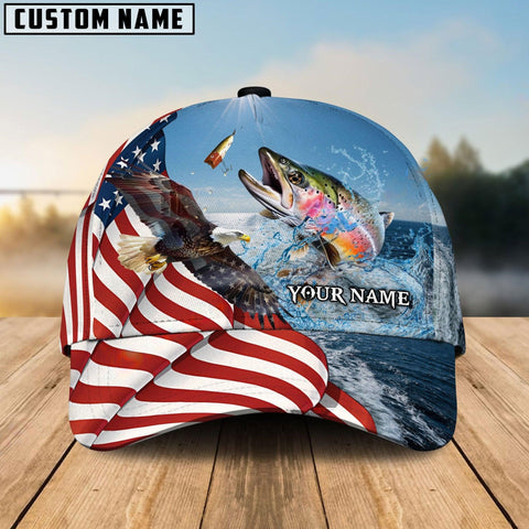 Maxcorners Eagle Flag Trout Fishing Customized Name Classic 3D Cap