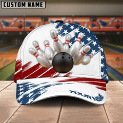 Maxcorners Bowling US Flag Multicolor Personalized Name 3D Cap