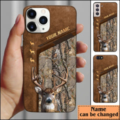 Maxcorners Deer Hunting Premium Brown Pattern Personalized Name Phone Case (4 colors)