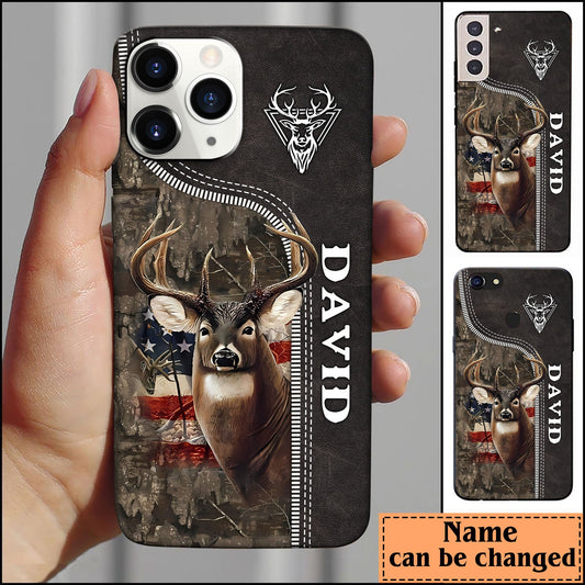 Maxcorners Zipper Deer Hunting Camo Pattern Personalized Name Phone Case LM0912