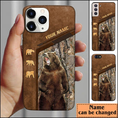 Maxcorners Bear Hunting Premium Brown Pattern Personalized Name Phone Case LM0912