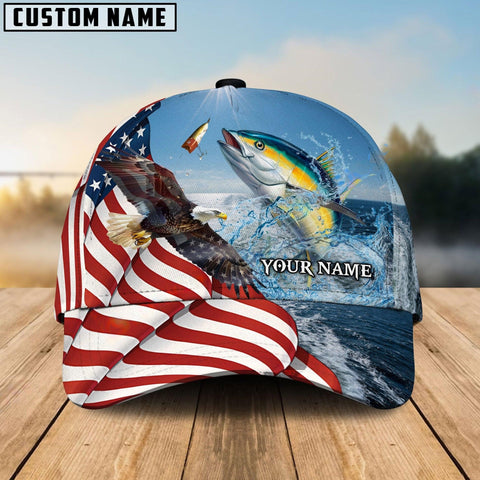 Maxcorners Eagle Flag Tuna Fishing Customized Name Classic 3D Cap