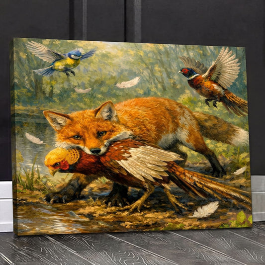 Maxcorners Wildlife Fox and Pheasant Woodland Scene Canvas Wall Art