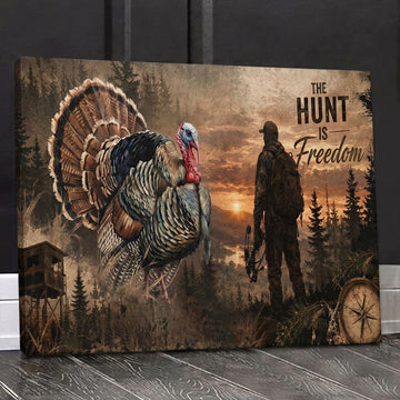 Maxcorners Turkey Hunting Hunter at Sunset Wilderness Scene Canvas Wall Art