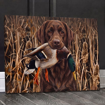Maxcorners Duck Hunting Chocolate Labrador Retriever and Mallard Canvas Wall Art