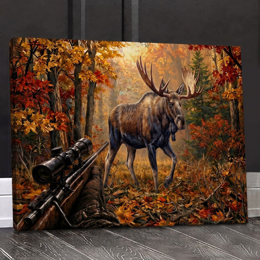 Maxcorners Moose Hunting Rifle and Majestic Buck Autumn Forest Canvas Wall Art