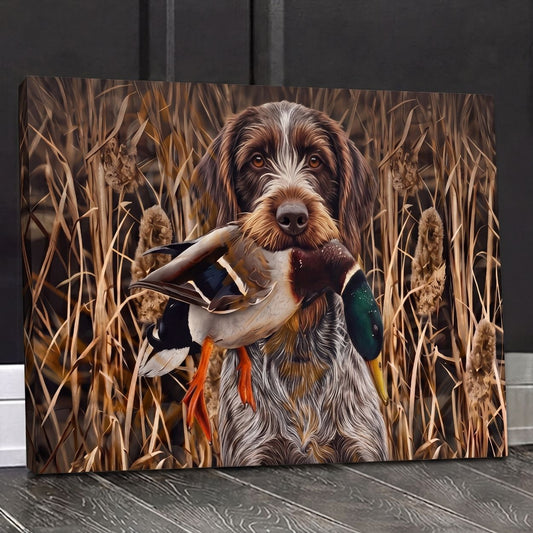 Maxcorners Wirehaired Hunting Dog Duck Deutsch Drahthaar Marsh Scene Canvas Wall Art