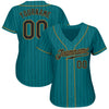 Maxcorners Custom Teal Black Pinstripe Black-Old Gold Authentic Baseball Jersey LM2605