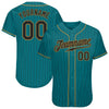Maxcorners Custom Teal Black Pinstripe Black-Old Gold Authentic Baseball Jersey LM2605